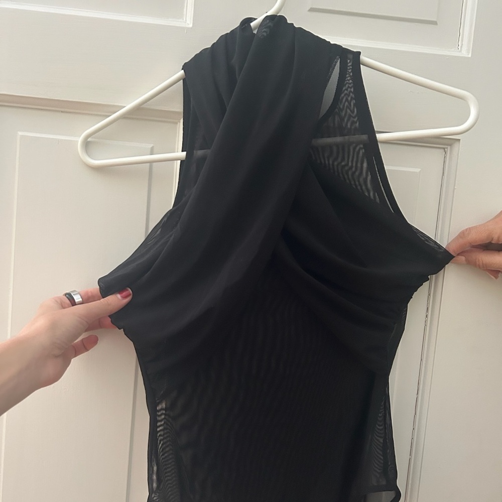 Zara Mesh Cross Neck Bodysuit NWT